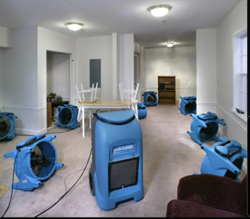 Air movers and dehumidifier setup for Water Damage Restoration in Valparaiso